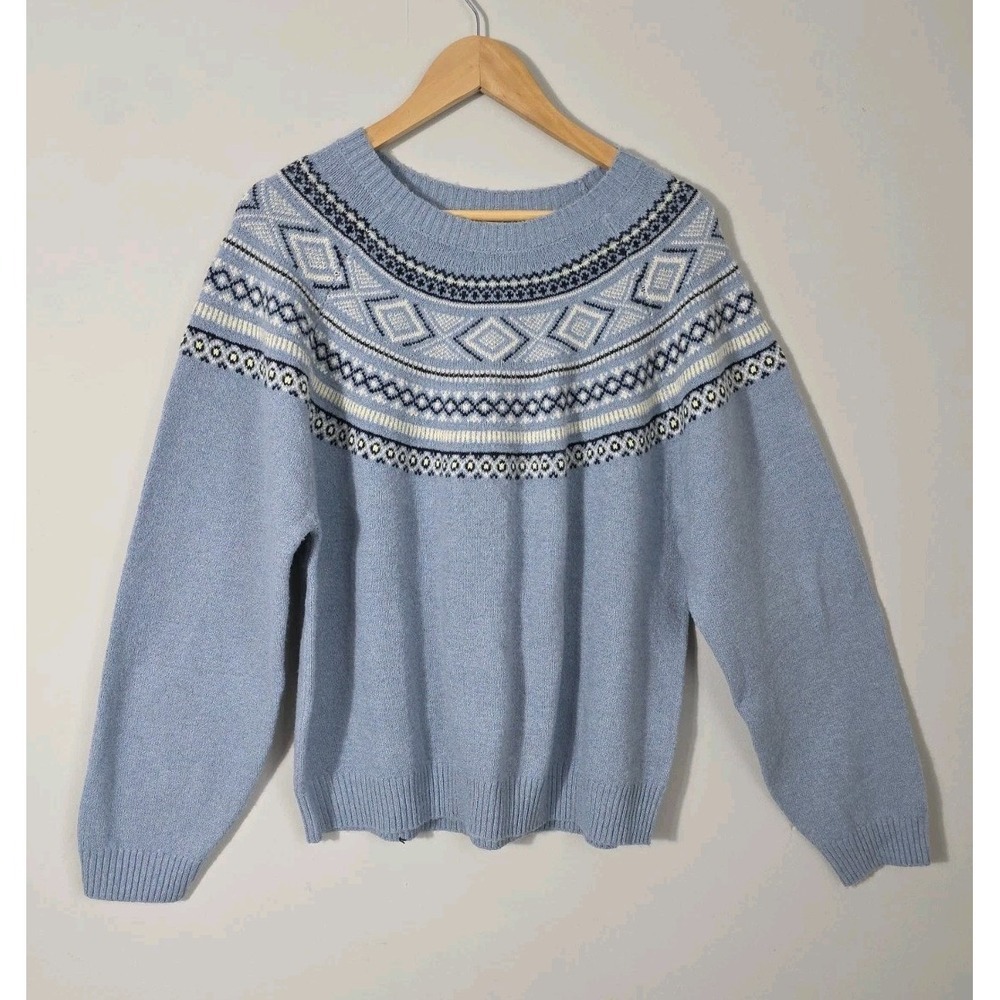 Weatherproof Vintage Fair Isle Sweater Womens XL Blue Nordic Knit Cozy NWT